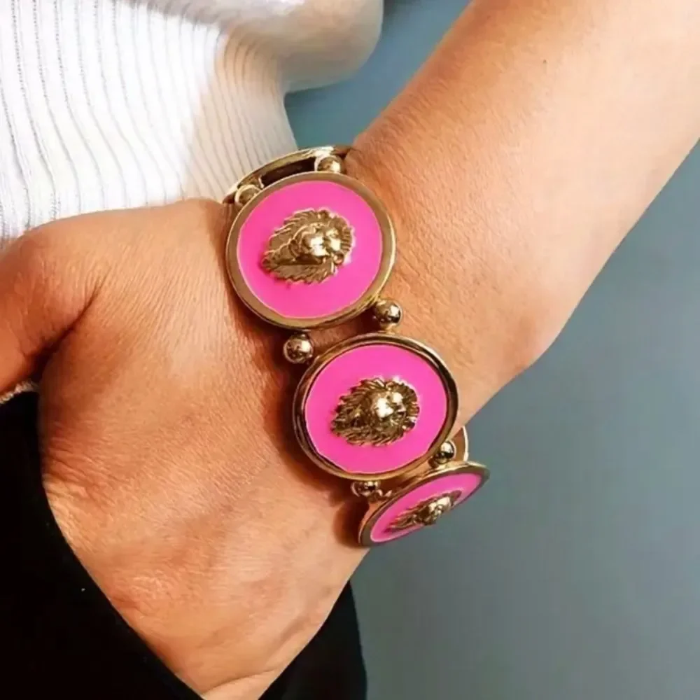 Designer Inspired Pink & Gold Lion Bracelet